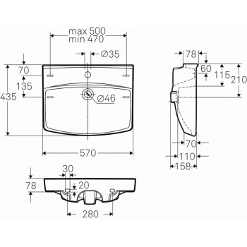 Vannas iztabas izlietne Ifo Spira Square, 570x435 mm, balta IC