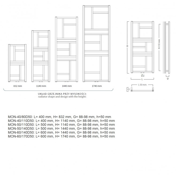 Instal Projekt Dvieļu žāvētājs Mondrian 500x1440mm, balts Instal Projekt Dvieļu žāvētājs Mondrian 500x1440mm, balts