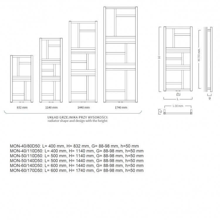 Instal Projekt Dvieļu žāvētājs Mondrian 500x1440mm, melns