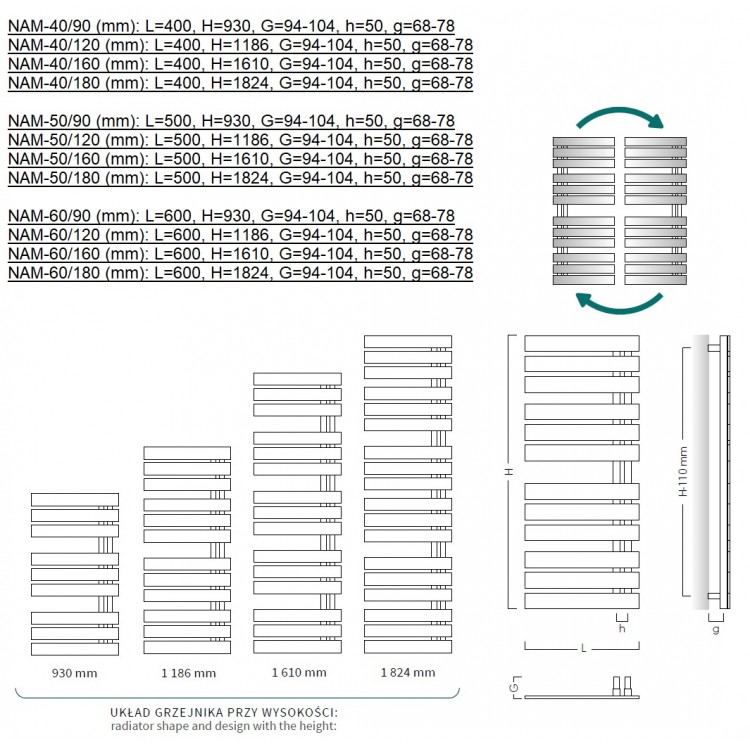 Instal Projekt Dvieļu žāvētājs Nameles 400x1186mm, melns