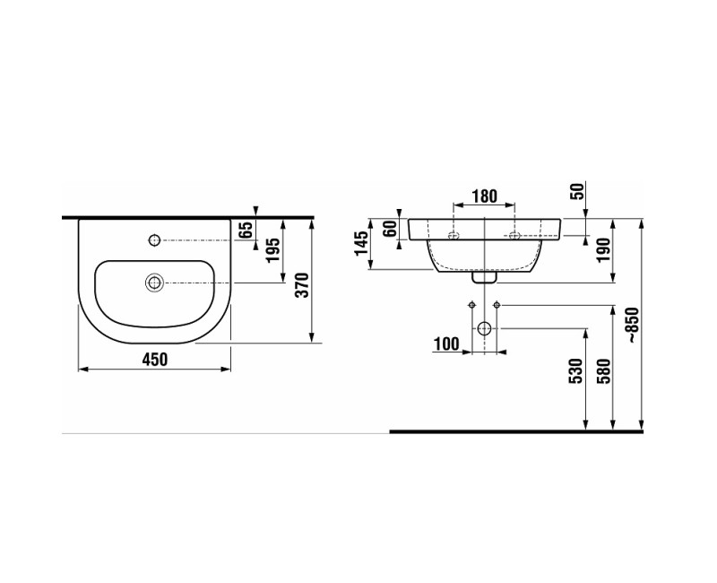 Vannas iztabas izlietne Jika Deep, 450x370 mm, balta OUTLET