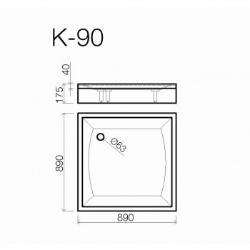 Vispool Душевой поддон квадратный  K-90,900x900