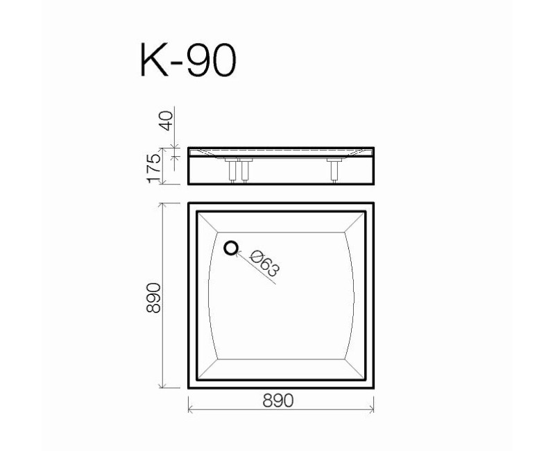 Vispool Душевой поддон квадратный  K-90,900x900