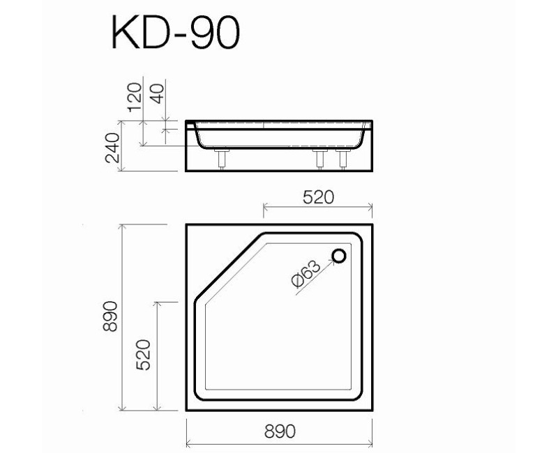 Vispool Душевой поддон квадратный KD-90, 900x900