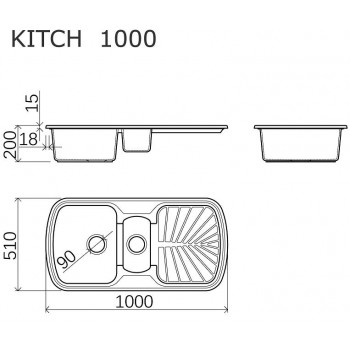 Vispool Кухонная мойка Kitch 1000, 1000x510 mm, гранит
