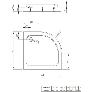 Radaway Dušas paliktnis pusapaļš Laros Compact A 85x85 ,balts