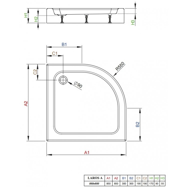Radaway Dušas paliktnis pusapaļš Laros Compact A 85x85 ,balts Radaway Dušas paliktnis pusapaļš Laros Compact A 85x85 ,balts