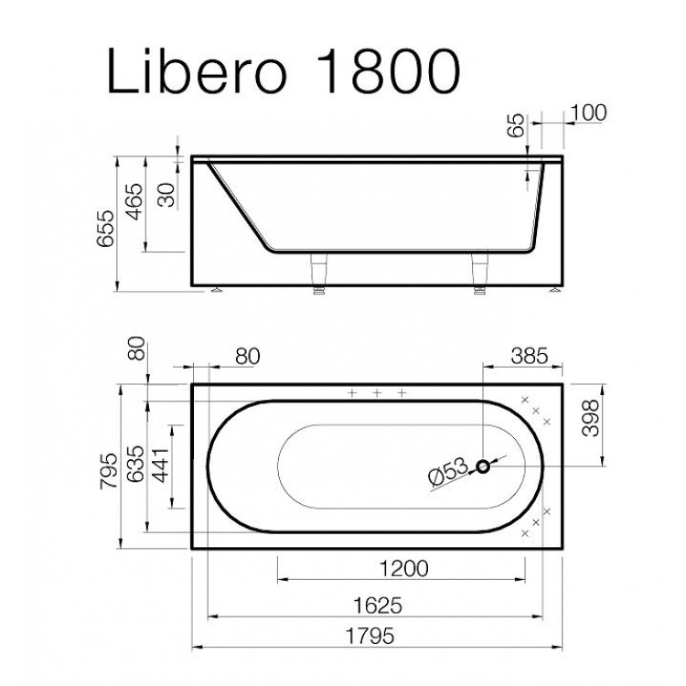 Vispool Прямоугольная ванна LIBERO 180x80