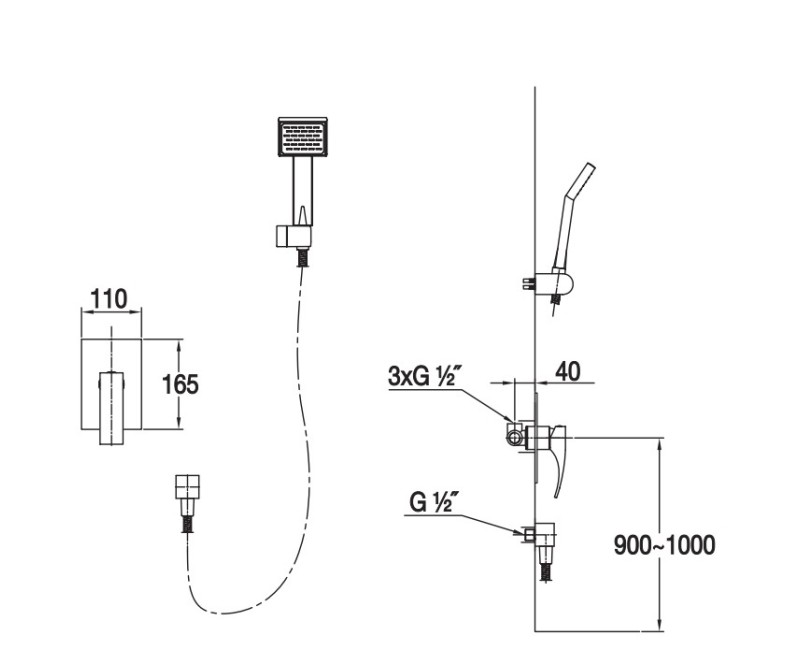 Blue Water Liwia Встраиваемая душевая система, LIW-ZKP.300C