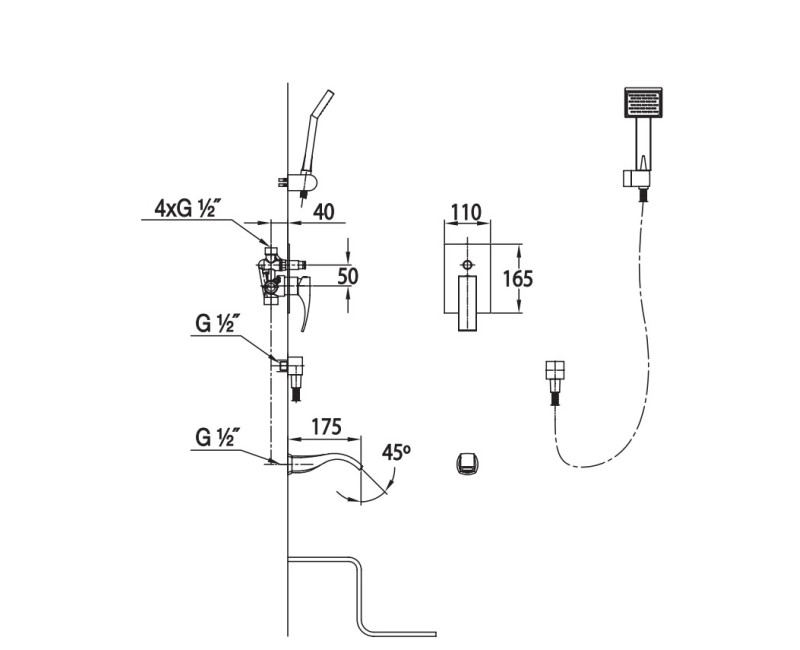Blue Water Liwia Iebūvējamā vannas/dušas sistēma, LIW-ZWP.200C
