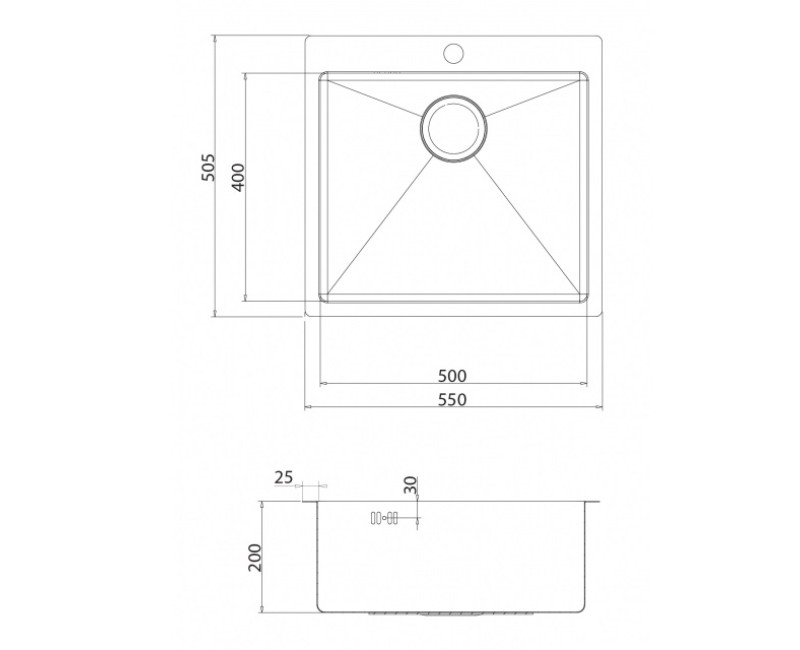 Aquasanita Virtuves izlietne LUNA 55x50.5cm, LUN100N