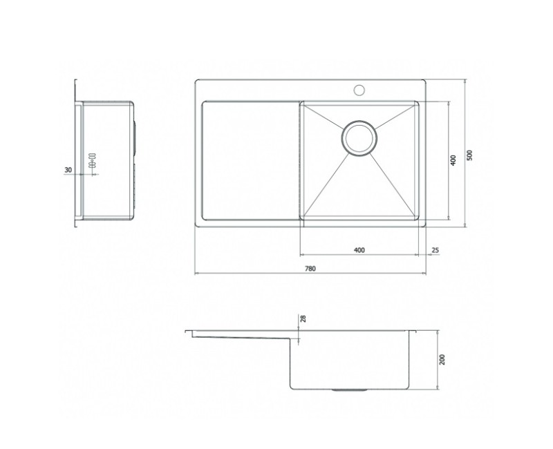 Aquasanita Кухонная мойка LUNA 78x50 cm, LUN101N-R