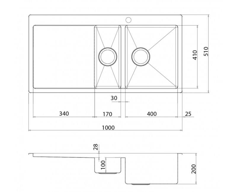 Aquasanita Кухонная мойка LUNA 100x50 cm, LUN151M-R