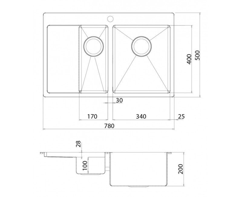 Aquasanita Virtuves izlietne LUNA 78x50cm, LUN151N-R