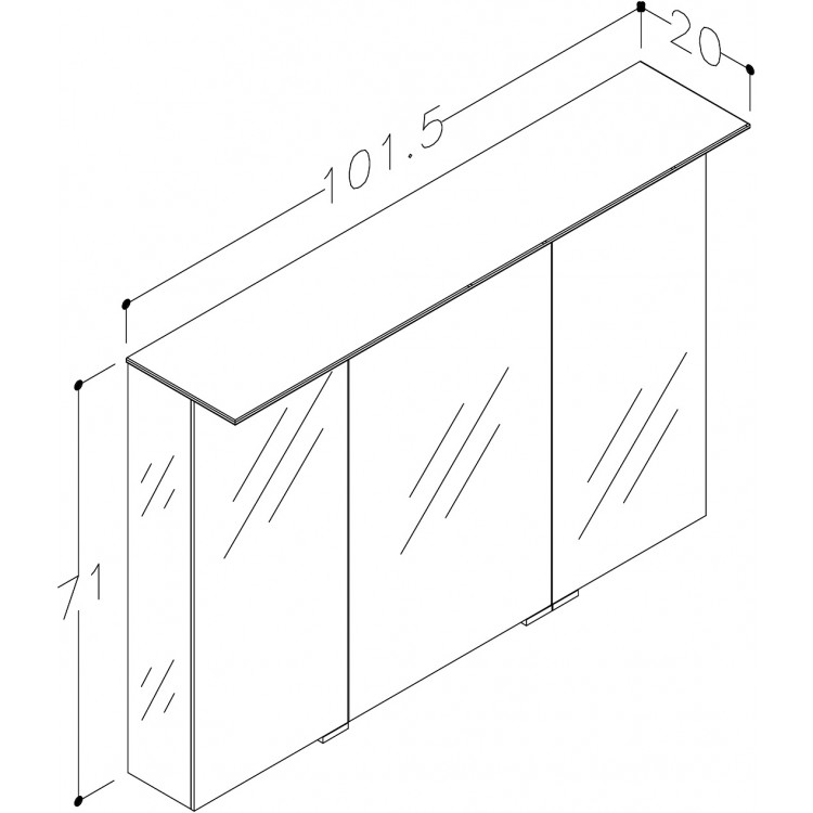KAME Vetro Vannas istabas spoguļskapītis 101x71 cm,MC3DML/100-70 KAME Vetro Vannas istabas spoguļskapītis 101x71 cm,MC3DML/100-70