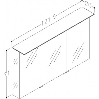 KAME Vetro Vannas istabas spoguļskapītis 121x71 cm,MC3DML/120-70