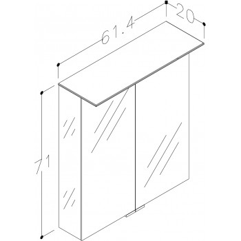 KAME Vetro Vannas istabas spoguļskapītis 61x71 cm,MC3DML/60-70/M