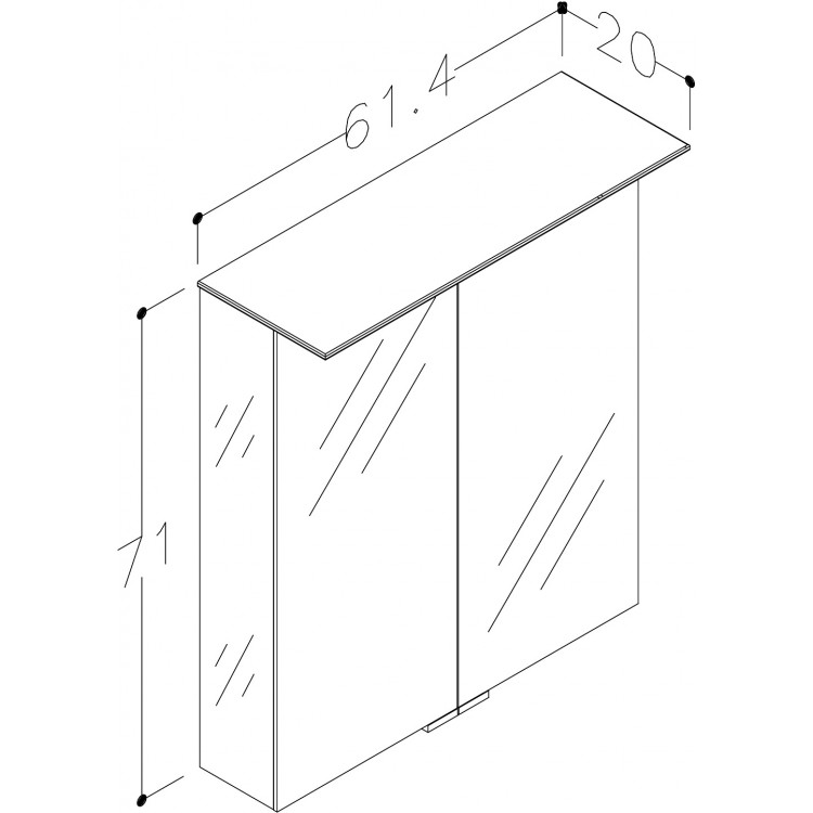 KAME Vetro Vannas istabas spoguļskapītis 61x71 cm,MC3DML/60-70/M KAME Vetro Vannas istabas spoguļskapītis 61x71 cm,MC3DML/60-70/M
