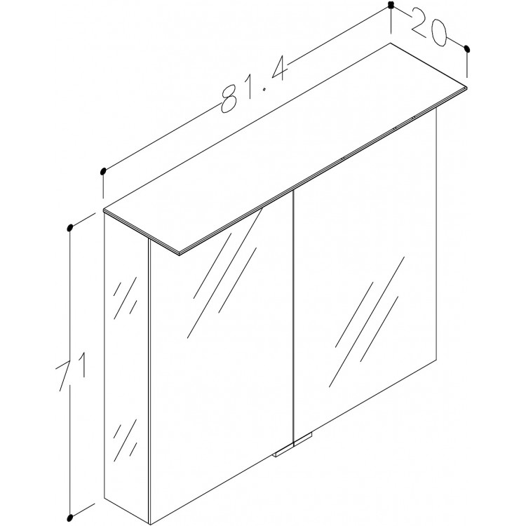 KAME Vetro Vannas istabas spoguļskapītis 81x71 cm,MC3DML/80-70/M KAME Vetro Vannas istabas spoguļskapītis 81x71 cm,MC3DML/80-70/M