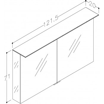 KAME Vetro Vannas istabas spoguļskapītis 121x71 cm,MD3DML/120-70