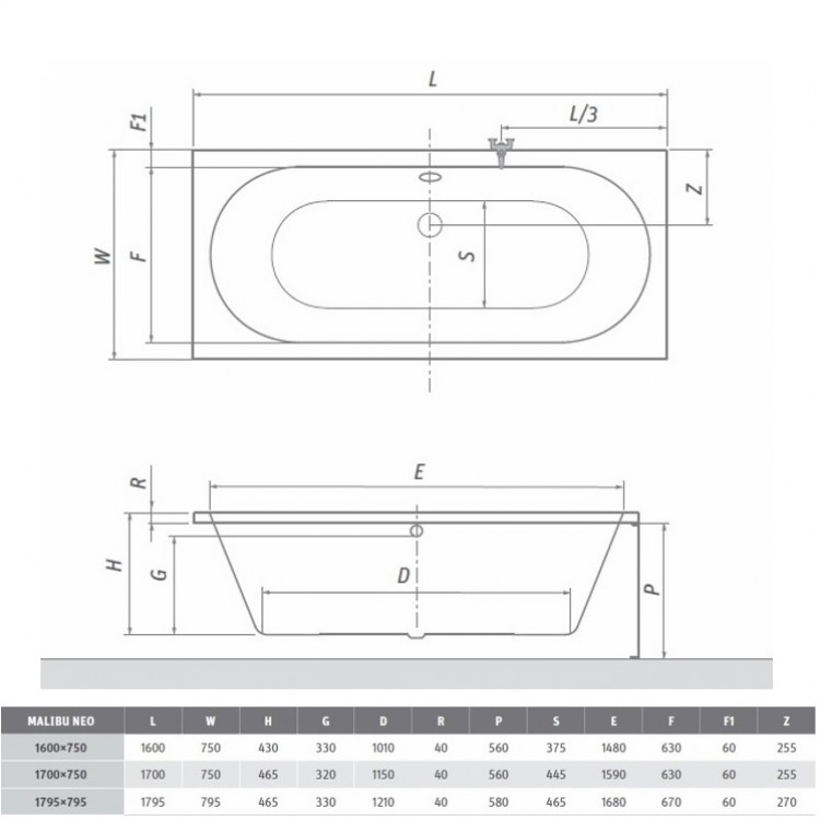 Roltechnik Vanna MALIBU NEO 160x75 cm