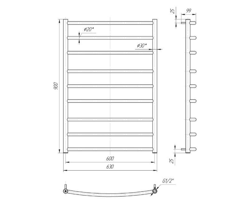 Mario Полотенцесушитель Classic 900x630/600мм