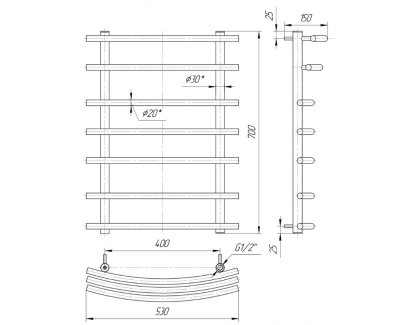 Mario Полотенцесушитель Mario 700x530/400мм