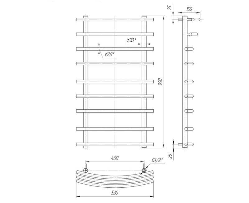 Mario Полотенцесушитель Mario 900x530/400мм