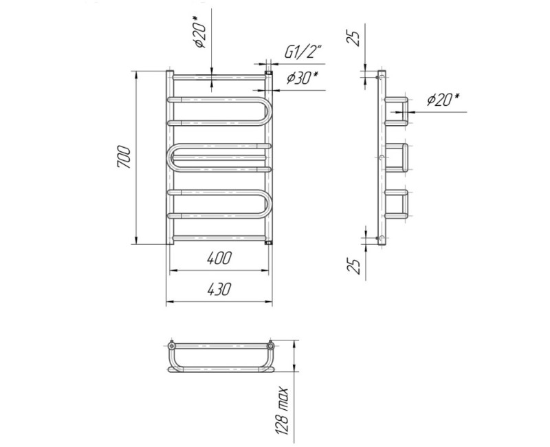 Mario Полотенцесушитель Nizza 700x430/400мм