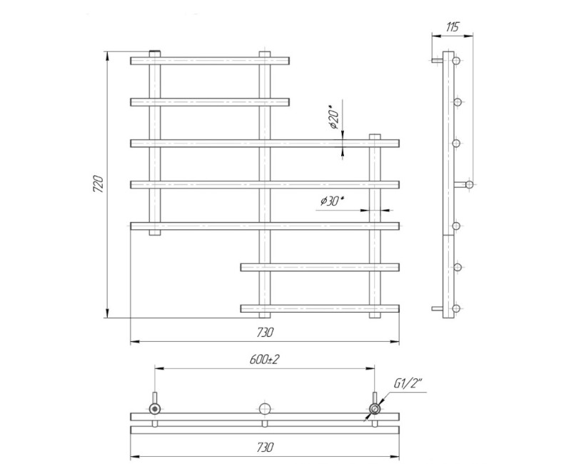 Mario Полотенцесушитель Sonnet 720x730/600мм