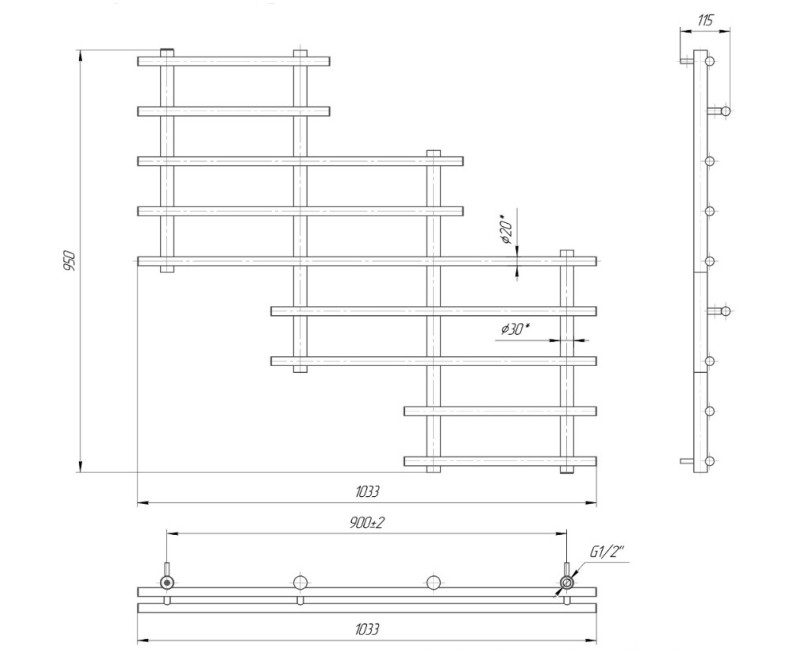 Mario Полотенцесушитель Sonnet 940x1030/900мм