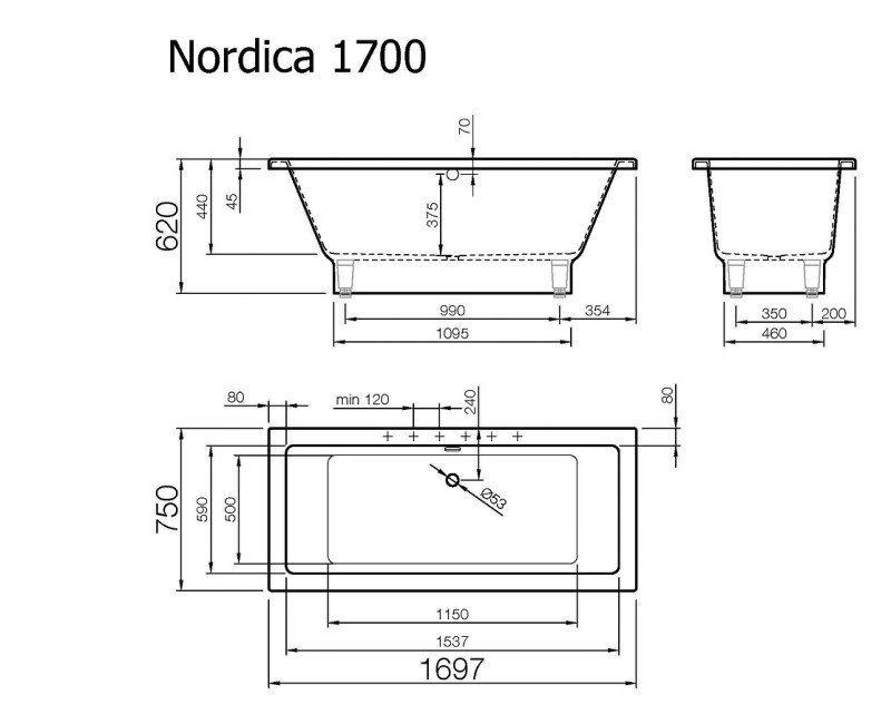 Vispool Прямоугольная ванна NORDICA 170x75
