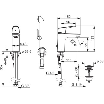 ORAS VEGA XL Izlietnes jaucējkrāns ar bidettu un aizvaru 1802FG