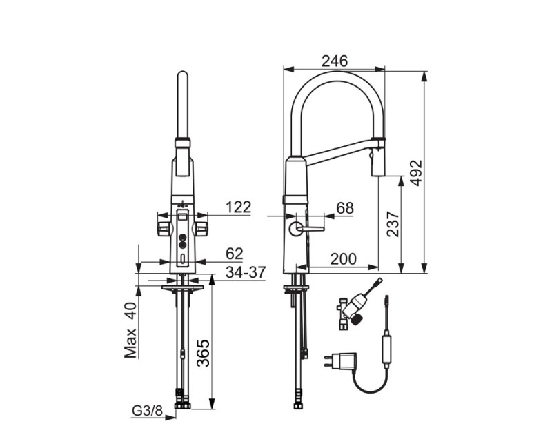 ORAS OPTIMA Virtuves jaucējkrāns ar ventili 230/5V, 2729F