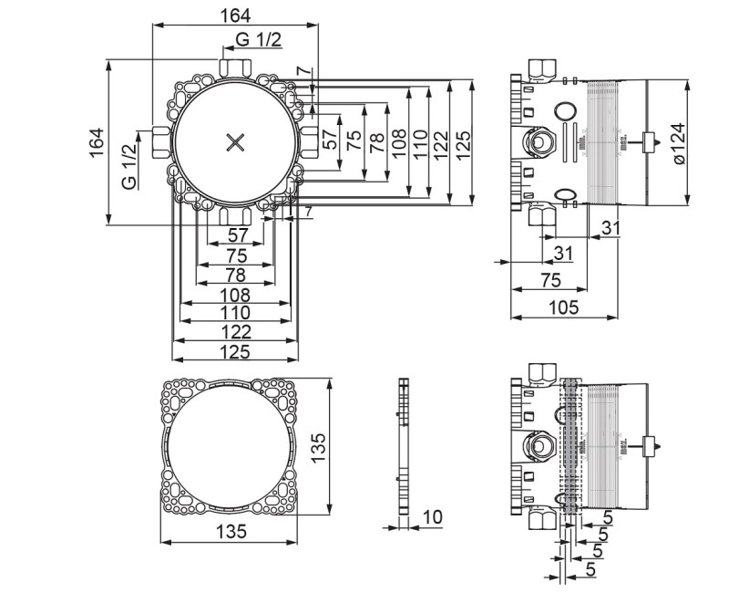 ORAS Bluebox Zemapmetuma dušas jaucējkrāna korpuss, G 1/2, 2080