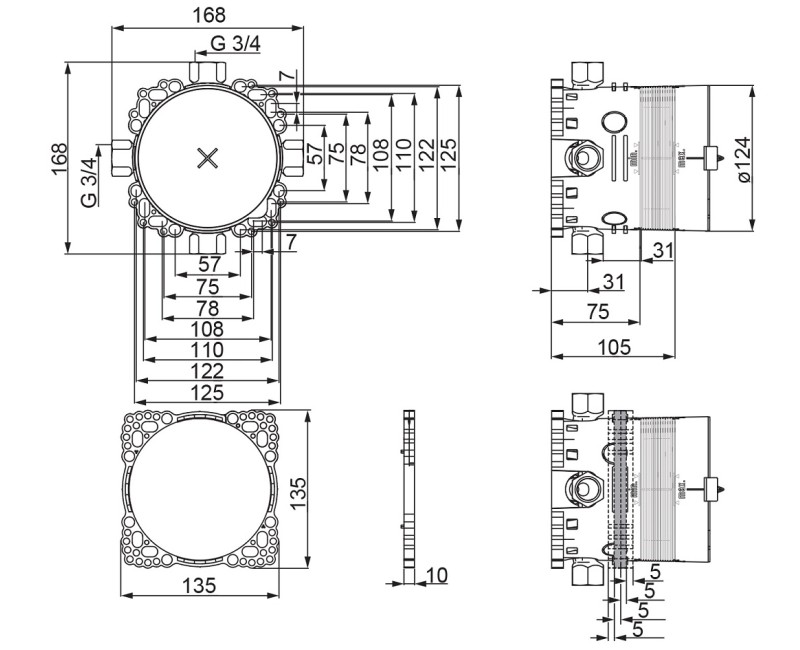 ORAS Bluebox Zemapmetuma dušas jaucējkrāna korpuss, G 3/4, 2081