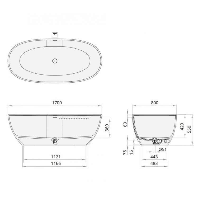 PAA Vanna BELLA 1700x800, silkstone, matte grey PAA Vanna BELLA 1700x800, silkstone, matte grey