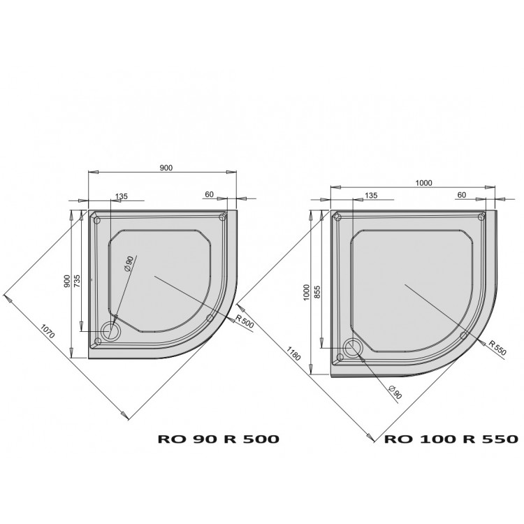 PAA Dušas paliktnis pusapaļš Classic RO 100 R-550, 1000x1000 PAA Dušas paliktnis pusapaļš Classic RO 100 R-550, 1000x1000