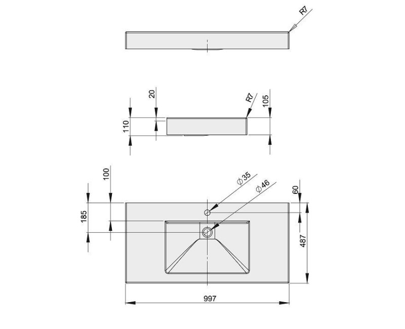 PAA Vannas istabas izlietne LONG STEP 100x49cm