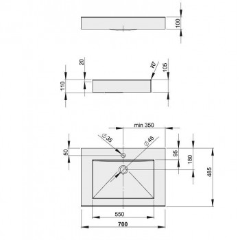 Izlietne PAA LONG STEP Akmens masas 700x490mm, Balta