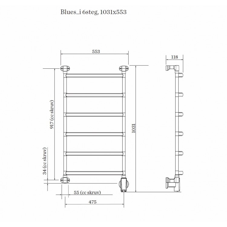 PAX Blues-i narrow 6 Momento II Elektriskais dvieļu žāvētājs 65W PAX Blues-i narrow 6 Momento II Elektriskais dvieļu žāvētājs 65W