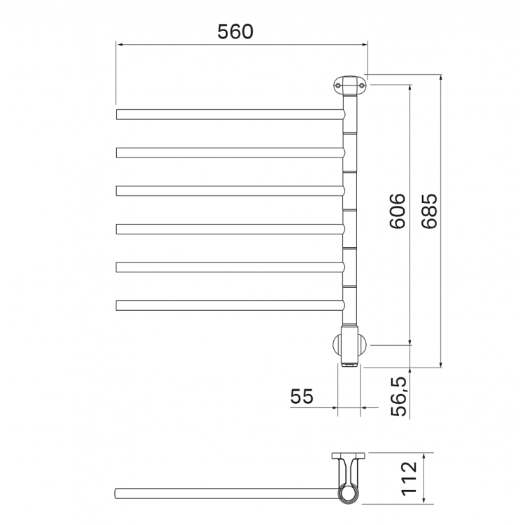 PAX Flex I 6/550 Elektriskais dvieļu žāvētājs 60W, hroms PAX Flex I 6/550 Elektriskais dvieļu žāvētājs 60W, hroms