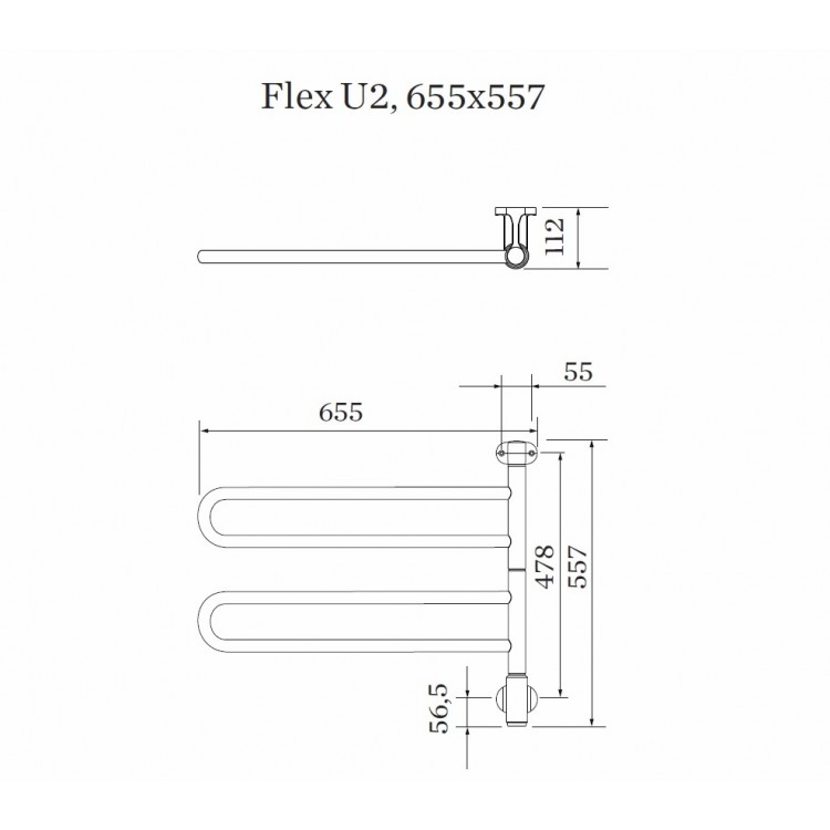 PAX Flex U 2/650 Elektriskais dvieļu žāvētājs 43W, hroms PAX Flex U 2/650 Elektriskais dvieļu žāvētājs 43W, hroms