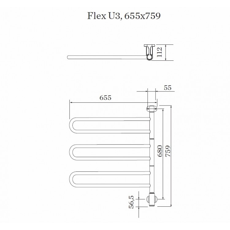 PAX Flex U 3/650 Elektriskais dvieļu žāvētājs 64W, hroms PAX Flex U 3/650 Elektriskais dvieļu žāvētājs 64W, hroms