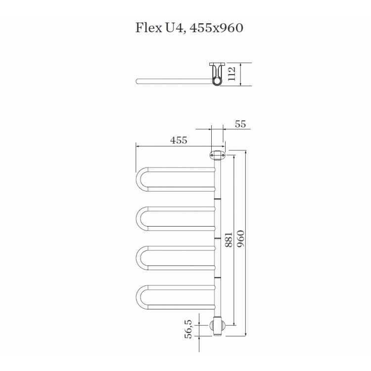 PAX Flex U 4/450 Elektriskais dvieļu žāvētājs 55W, hroms