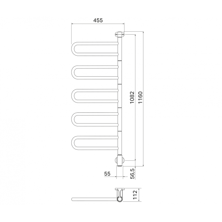 PAX Flex U 5/450 Elektriskais dvieļu žāvētājs 69W, hroms PAX Flex U 5/450 Elektriskais dvieļu žāvētājs 69W, hroms