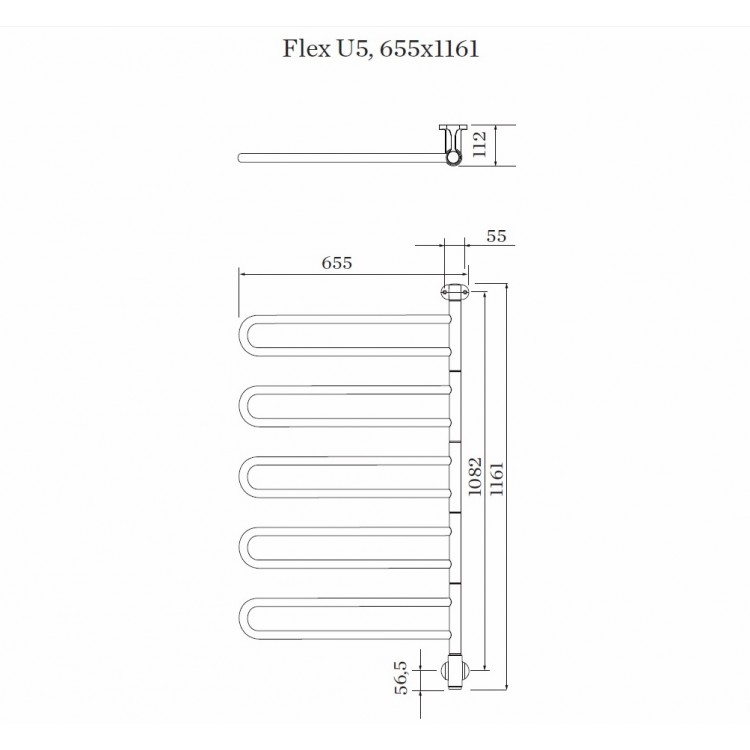 PAX Flex U 5/650 Elektriskais dvieļu žāvētājs 106W, hroms PAX Flex U 5/650 Elektriskais dvieļu žāvētājs 106W, hroms
