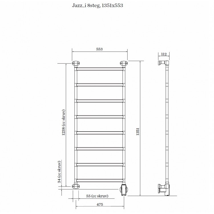 PAX Jazz-i narrow 8 Momento II Elektriskais dvieļu žāvētājs 85W PAX Jazz-i narrow 8 Momento II Elektriskais dvieļu žāvētājs 85W