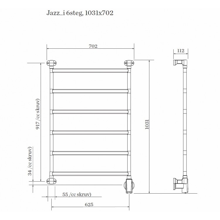 PAX Jazz-i wide 6 Momento II Elektriskais dvieļu žāvētājs 85W PAX Jazz-i wide 6 Momento II Elektriskais dvieļu žāvētājs 85W