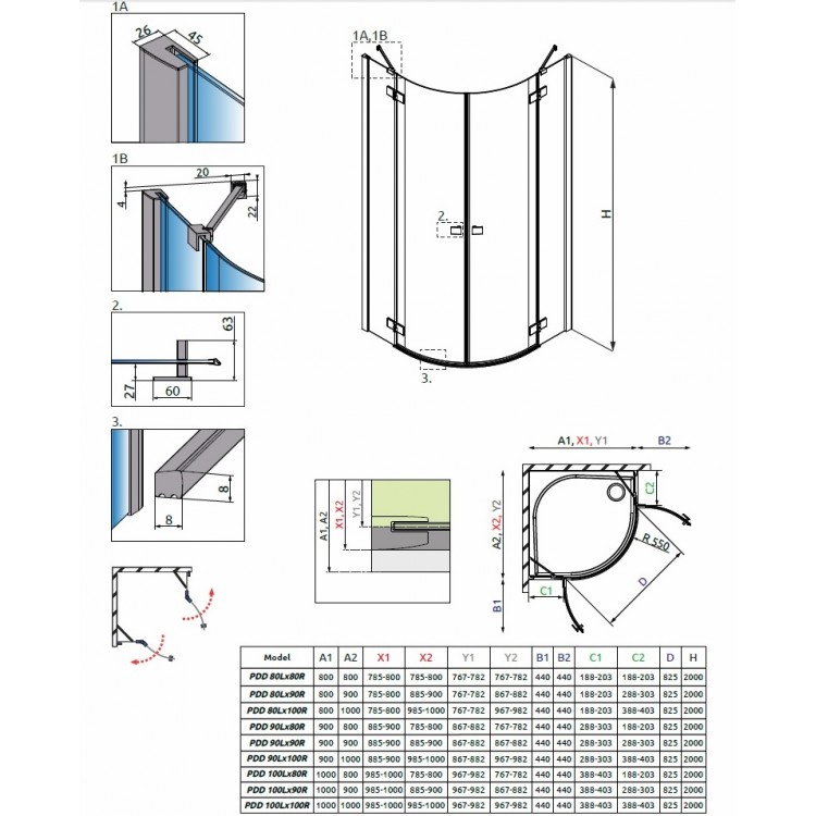 Radaway Pusapaļa dušas kabīne Essenza New PDD 90x90 cm Radaway Pusapaļa dušas kabīne Essenza New PDD 90x90 cm
